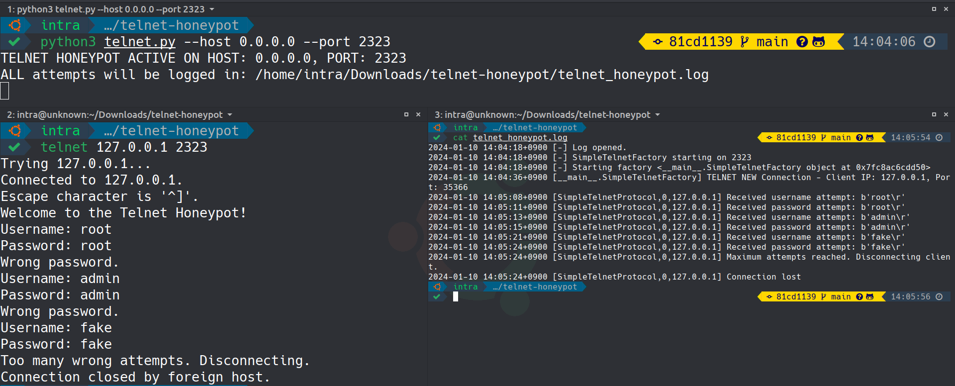 Simple Telnet Honeypot in Action