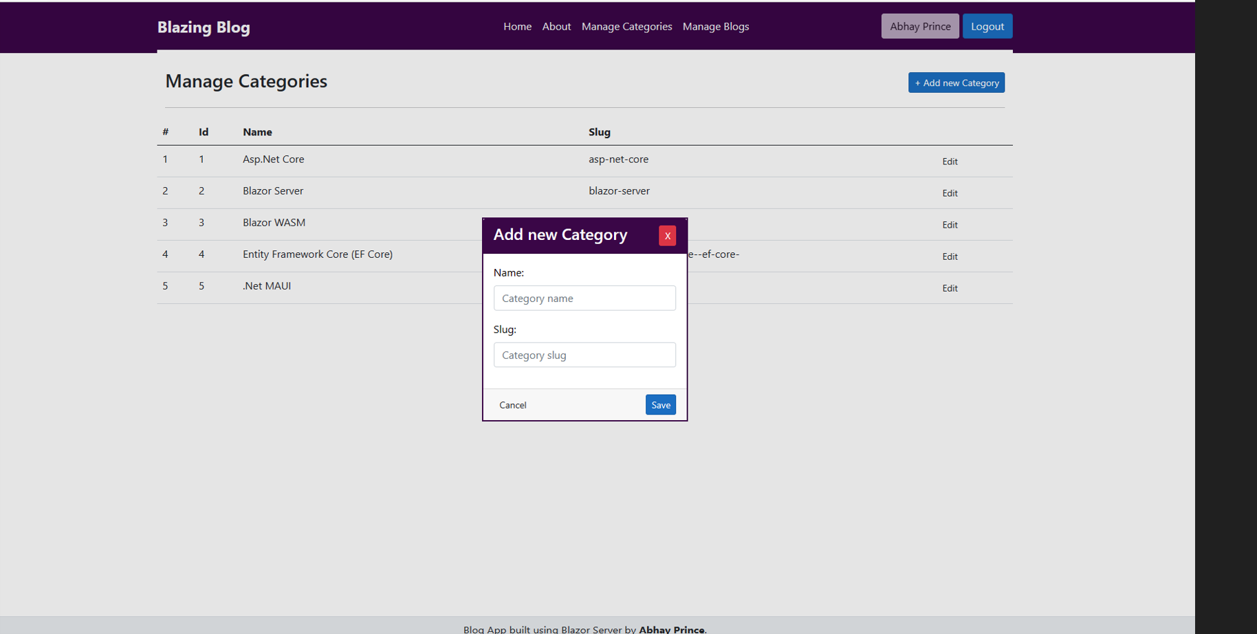 Blazing-Blog-Manage-Categories-Page-Abhay-Prince