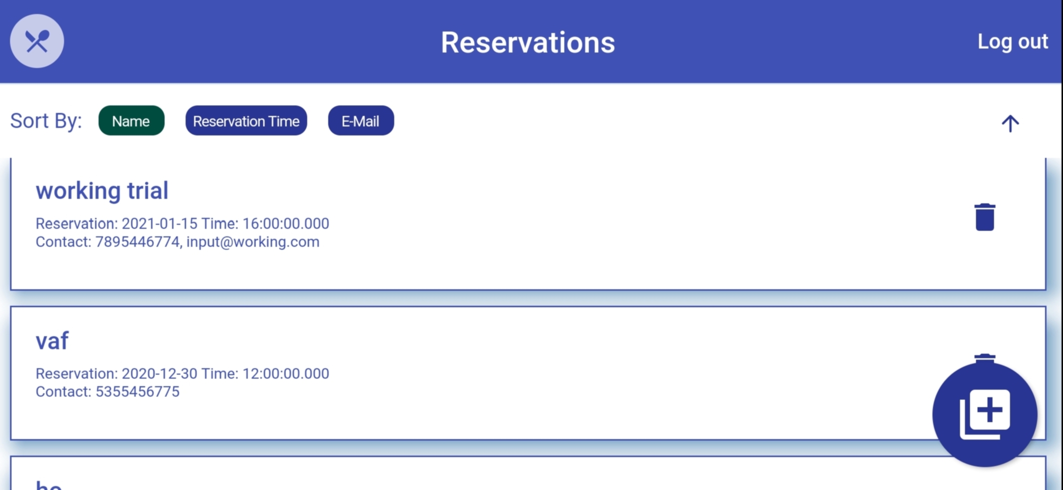 Reservation Screen Landscape