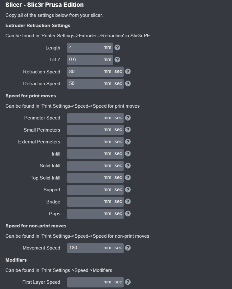 Printer Profile - Slic3r PE Settings