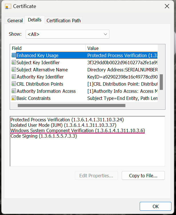 Windows kernel32dll EKUs