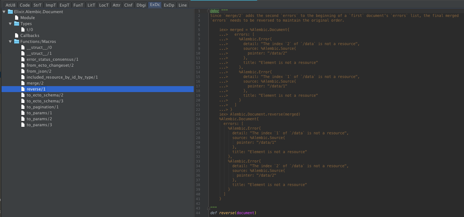 Function selected in ExDc tree