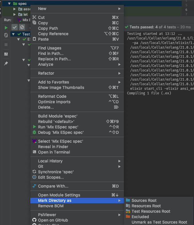 Mark Directory As > Unmark as Test Sources Root