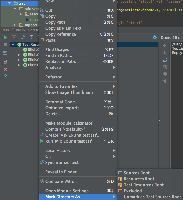 Mark Directory As > Unmark as Test Sources Root