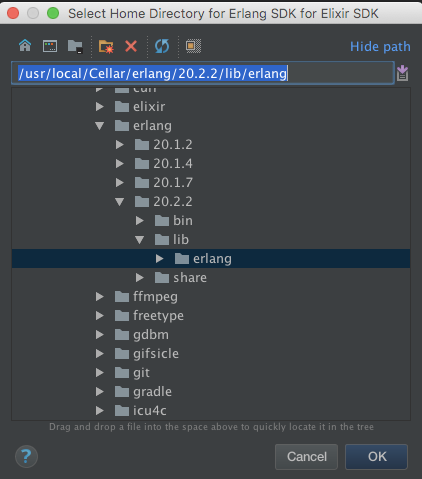 Select Home Directory for Erlang SDK for Elixir SDK