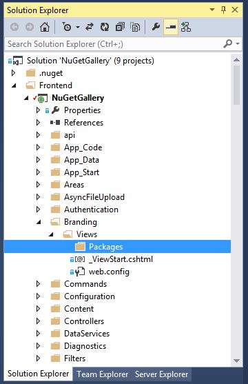 picture showing the new folders (Views and Packages) created under the Branding folder