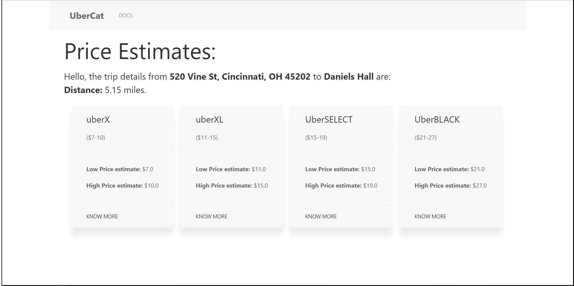 Uber fare estimates