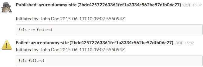 Azure web app deployment Slack notification
