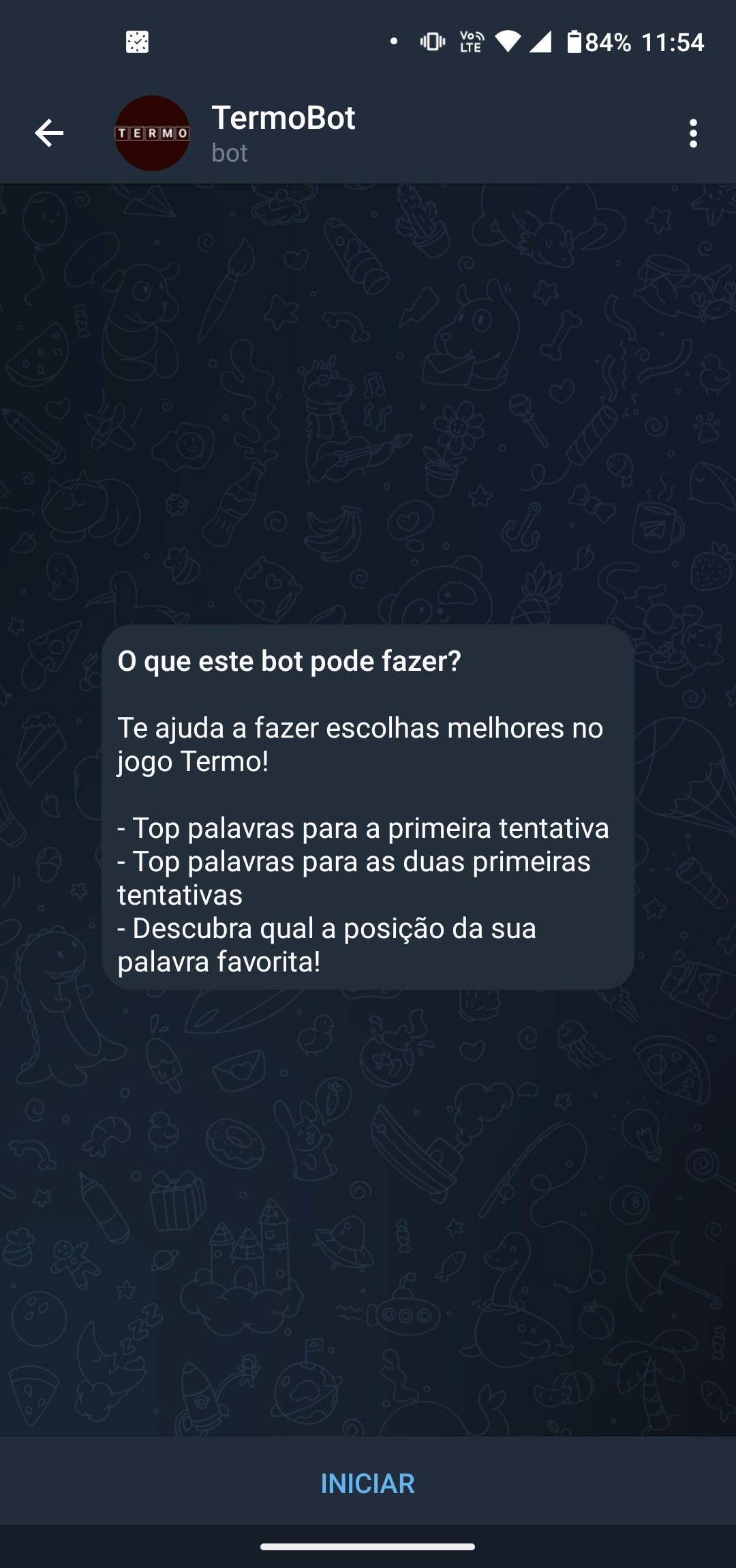 screenshot da tela inicial do TermoBot