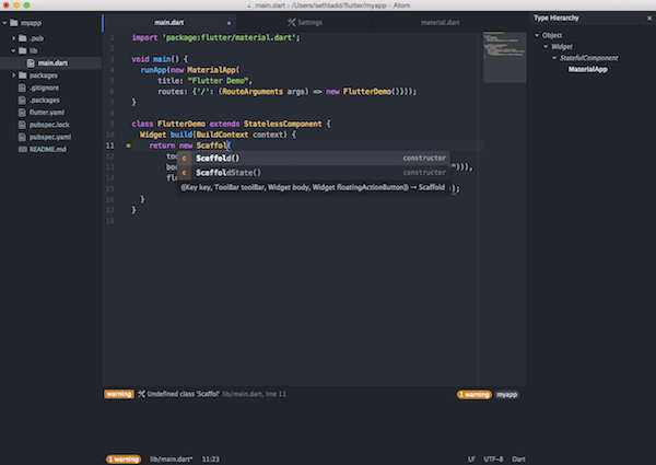 Dart plugin for Atom screenshot