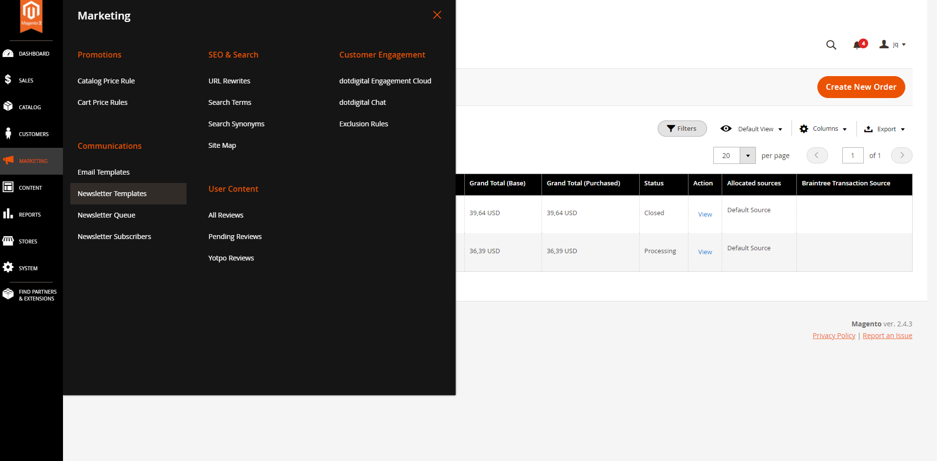 Backend theme - dashboard