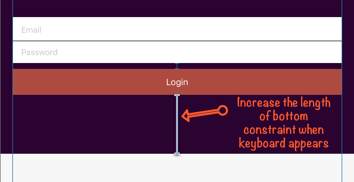 Increase height of bottom layout constraint when keyboard appears in iOS