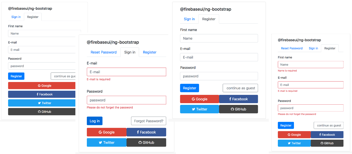 firebaseui/ng-bootstrap - sign in, sign up demo image