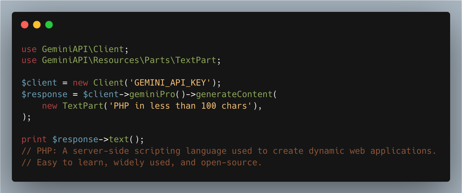 Gemini API PHP Client - Example