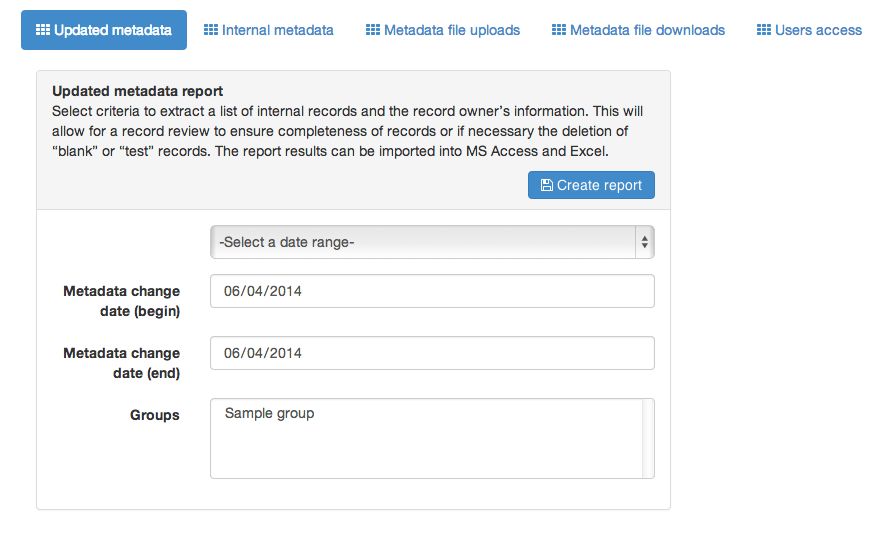 Updated metadata report