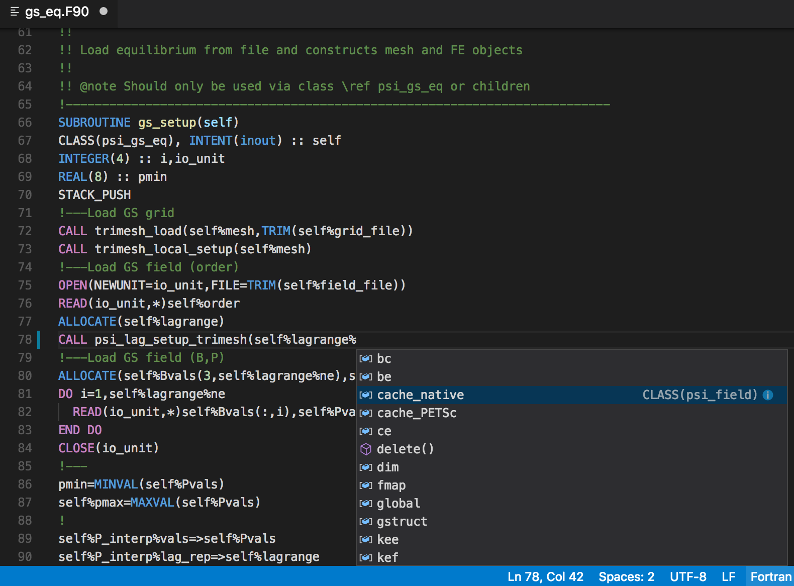 Autocomplete in Fortran IntelliSense