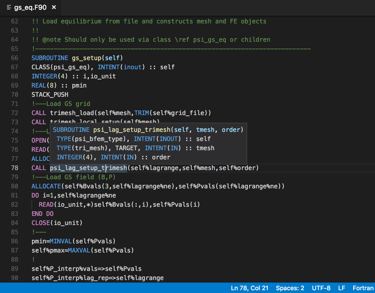 Hover definition in Fortran IntelliSense