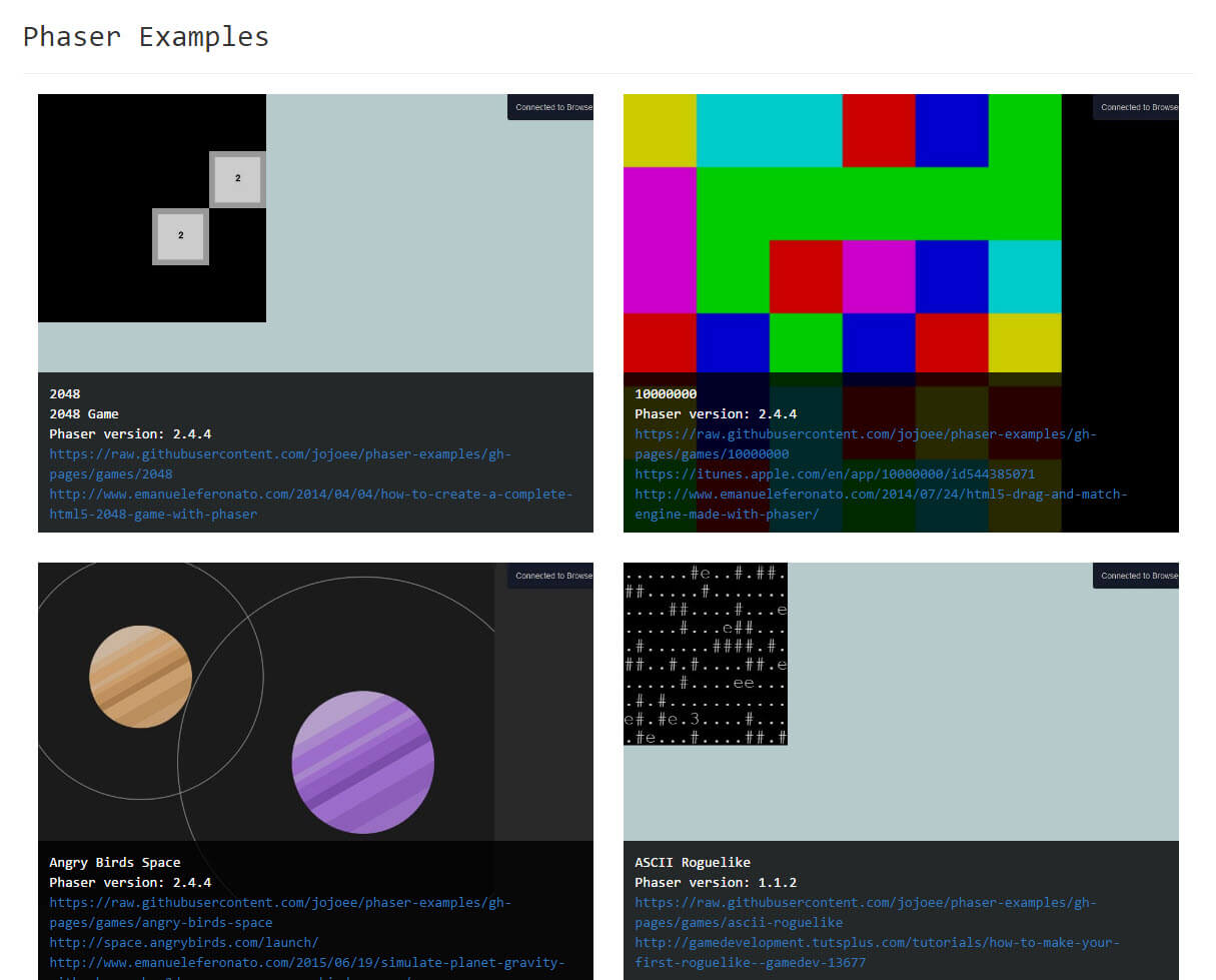 Phaser Examples - Screenshot