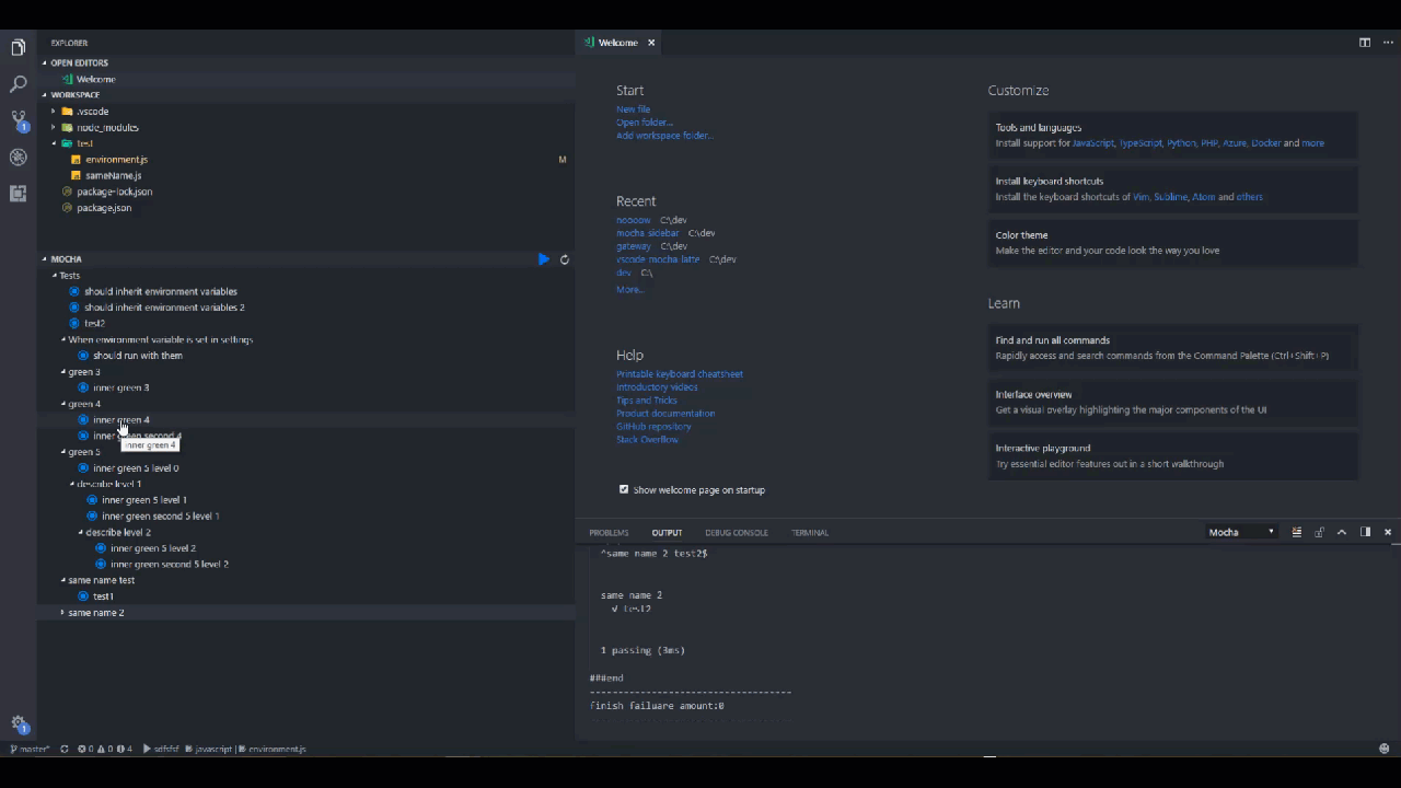 Demo showing mocha menu operation