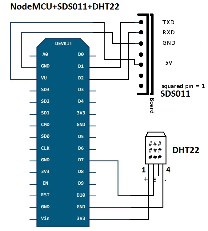 Schaltplan SDS011 + DHT22