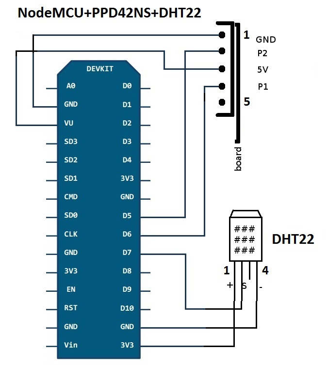 Schaltplan PPD42NS + DHT22