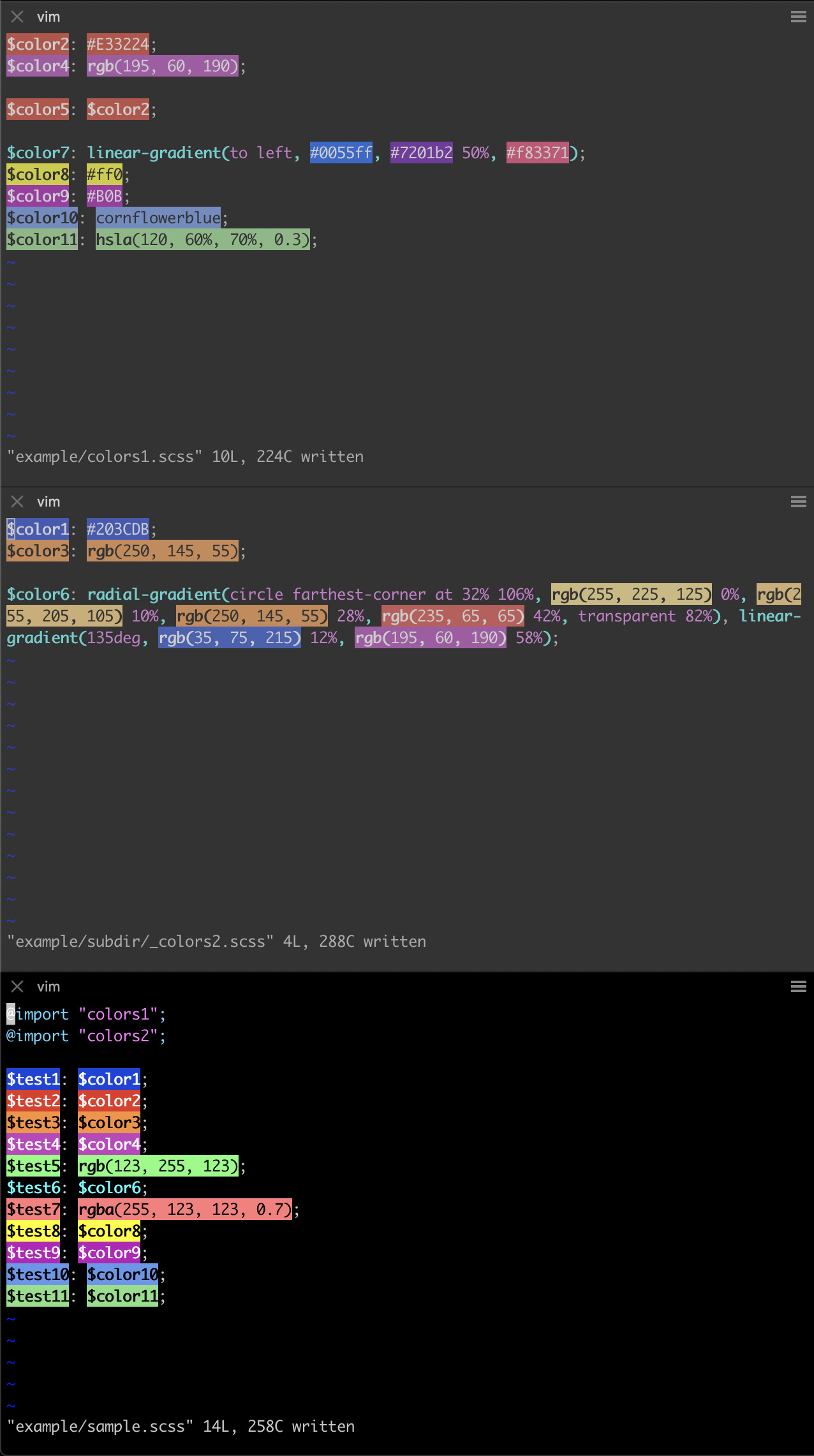 vim sass colors sample