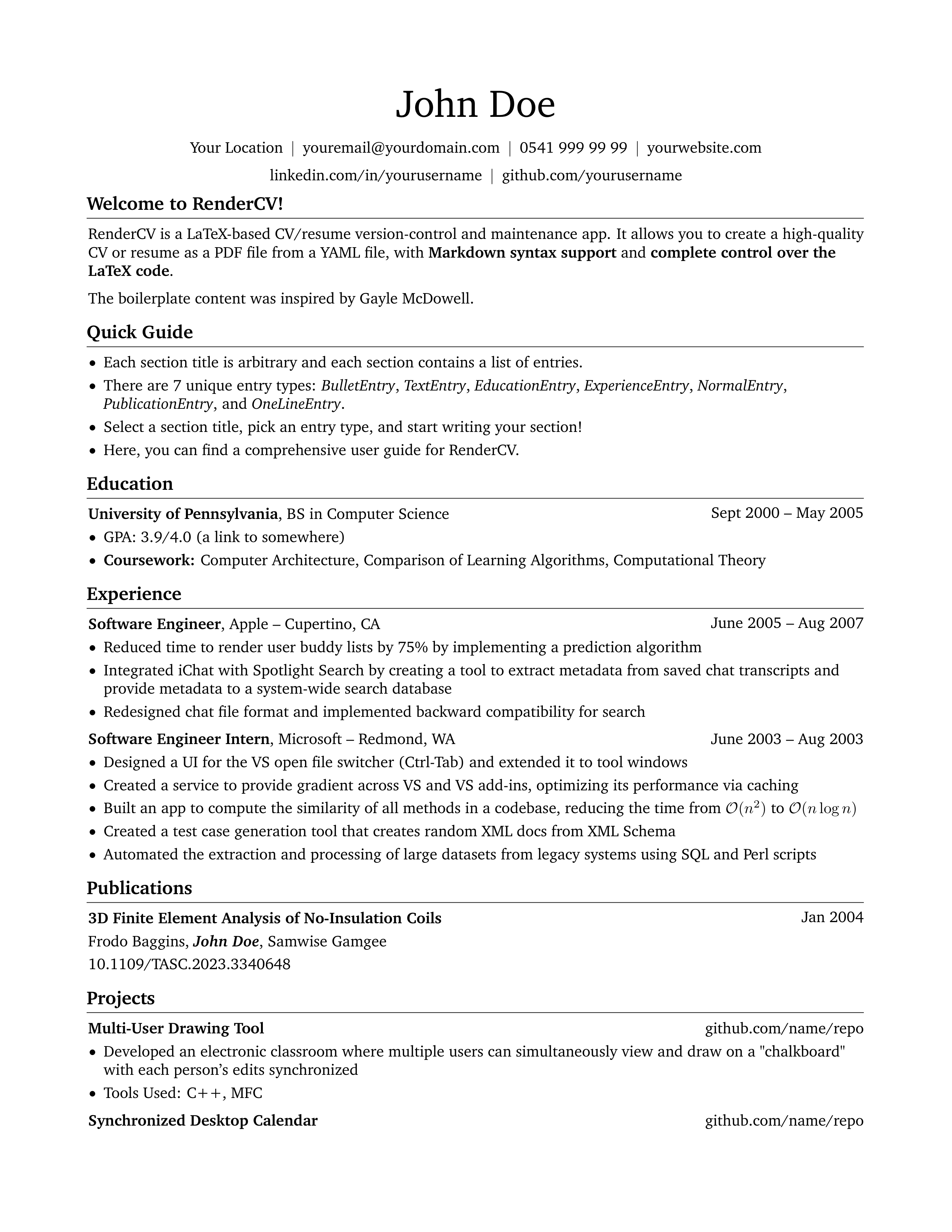 Engineeringresumes Theme Example of RenderCV