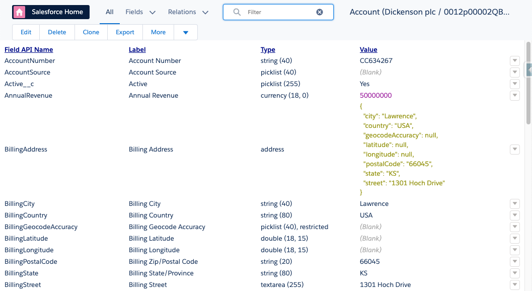 Show all data for record