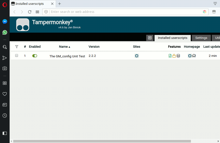 Screenshot of Tampermonkey dashboard