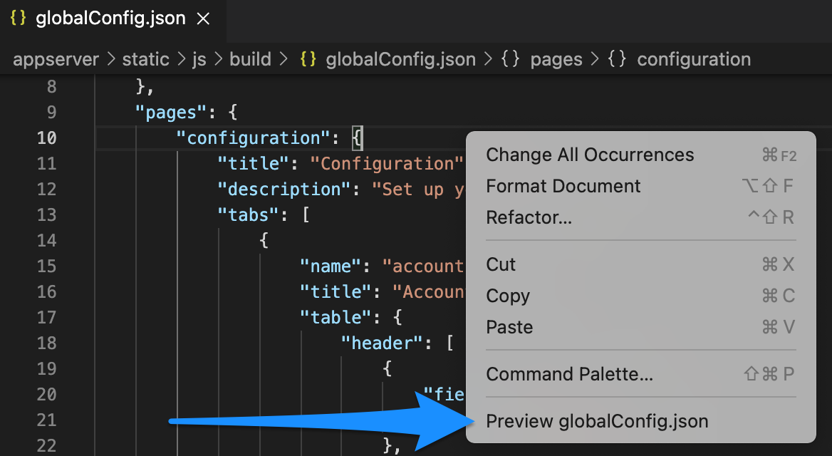 Preview globalConfig.json